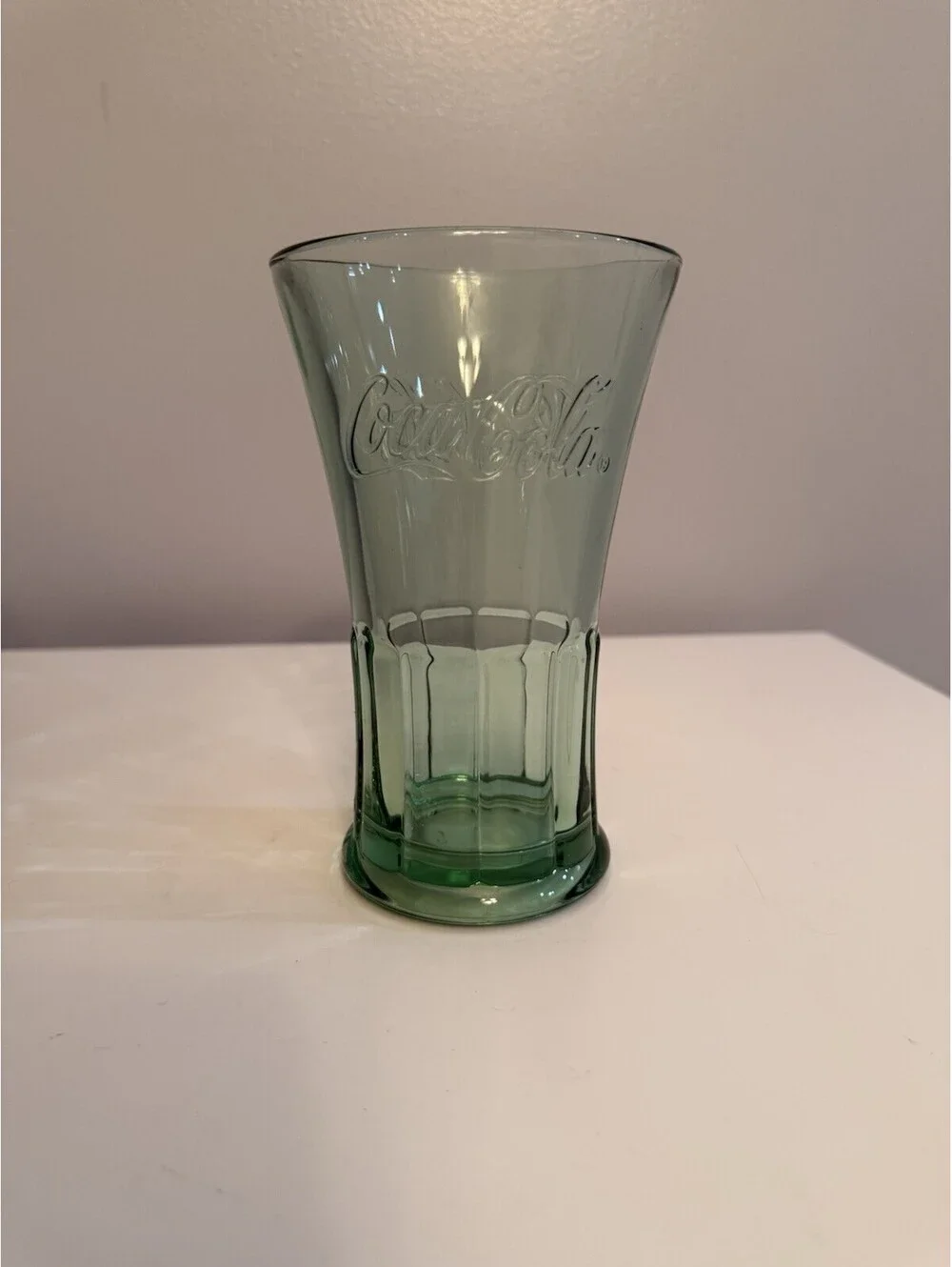 VTG Libbey Coca Cola Flared Green Tinted Glass 16oz 6.3in Coke Discontinued EUC